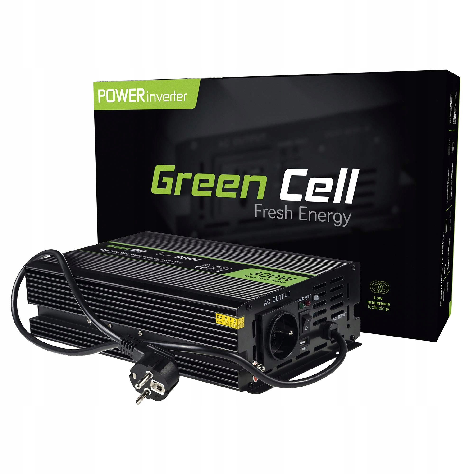 AUTOINVERTOR NAPÄTIA 12V 230V 300W 600W ČISTÝ SÍNUSUS USB
